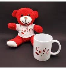 Love Tasarımlı Kupa Bardak Ve Kırmızı Ayıcık Seti