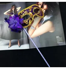 Lüks Taşlı Saplı Maskeli Balo Maskesi Mor Renk 35 cm