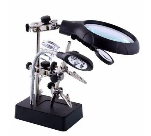 Masa Üstü Mandallı 2.5X90 Mm 7.5X34 Mm Mercekli Adaptörlu Işıklı Büyüteç