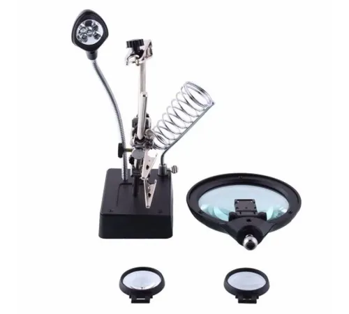 Masa Üstü Mandallı 2.5X90 Mm 7.5X34 Mm Mercekli Adaptörlu Işıklı Büyüteç