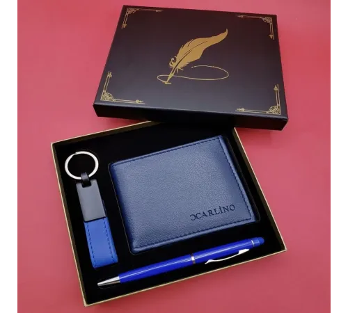 Mavi Cüzdan Anahtarlık Ve Kalem