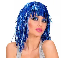 Mavi Işıltılı Metalize Parti Peruğu