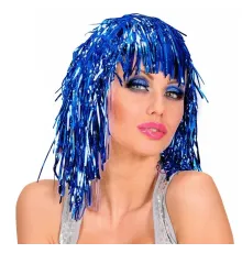 Mavi Işıltılı Metalize Parti Peruğu