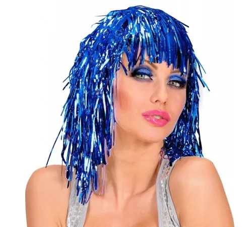 Mavi Işıltılı Metalize Parti Peruğu