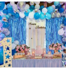 Mavi Renk Ekstra Metalize Parlak Saçaklı Arka Fon Perde İthal 1x2 Metre