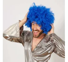 Mavi Renk Kıvırcık Afro Bonus Peruk