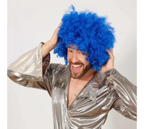 Mavi Renk Kıvırcık Afro Bonus Peruk