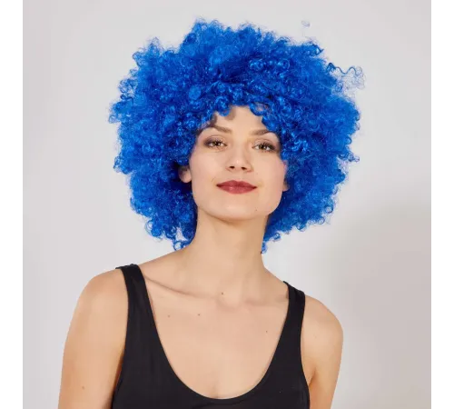 Mavi Renk Kıvırcık Afro Bonus Peruk
