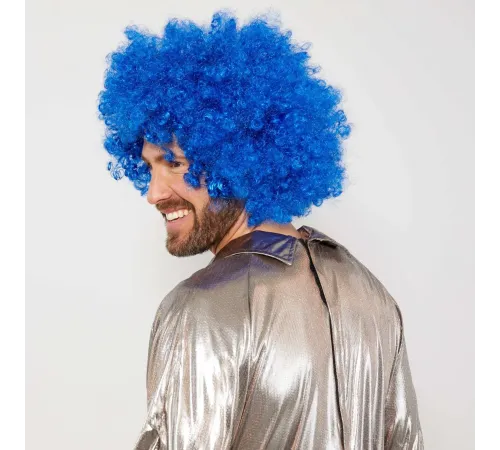 Mavi Renk Kıvırcık Afro Bonus Peruk