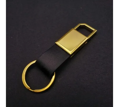 Metal Deri Anahtarlık Siyah Gold