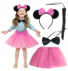 Minnie Kostüm Seti (Pembe Tütü Etek + Pembe Taç + Papyon + Kuyruk)