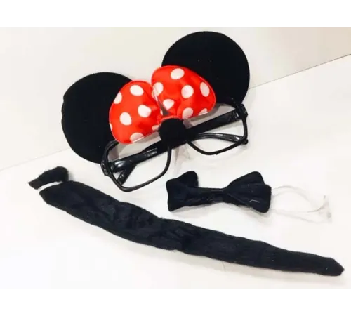 Minnie Mouse Gözlüğü Papyonu Kuyruğu Seti