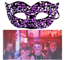 Mor Renk Arkadan Lastikli Pul Payet İşlemeli Balo After Parti Maskesi