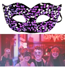 Mor Renk Arkadan Lastikli Pul Payet İşlemeli Balo After Parti Maskesi