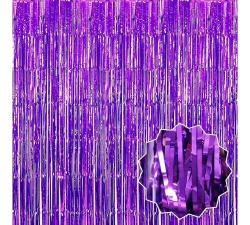 Mor Renk Ekstra Metalize Parlak Saçaklı Arka Fon Perde İthal 1x2 Metre