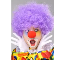 Mor Renk Kıvırcık Afro Bonus Peruk Takma Saç ve Kırmızı Burun Seti