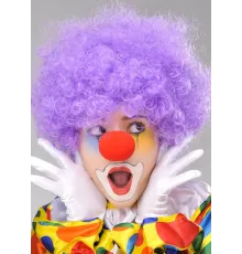 Mor Renk Kıvırcık Afro Bonus Peruk Takma Saç ve Kırmızı Burun Seti