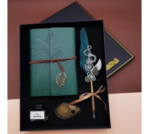 Mürekkepli Divit Kalem Ve Defter Set Yeşil