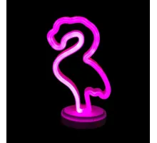 Neon Işıklı Flamingo Yazılı Masa Gece Lambası Pil ve Usb