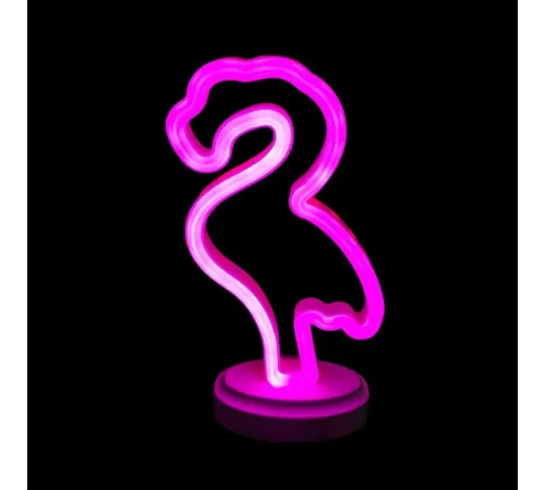 Neon Işıklı Flamingo Yazılı Masa Gece Lambası Pil ve Usb