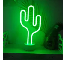 Neon Işıklı Kaktüs Masa Gece Lambası Pil ve Usb
