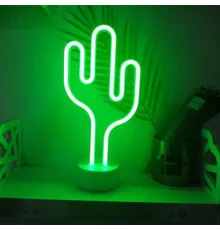 Neon Işıklı Kaktüs Masa Gece Lambası Pil ve Usb