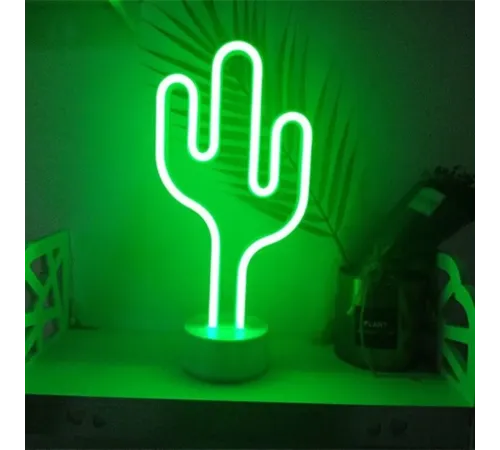 Neon Işıklı Kaktüs Masa Gece Lambası Pil ve Usb