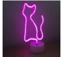 Neon Işıklı Kedi Lamba Pil ve Usb Pembe Işık MZ6200-260