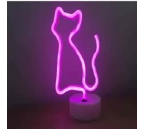 Neon Işıklı Kedi Lamba Pil ve Usb Pembe Işık MZ6200-260