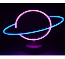 Neon Işıklı Satürn Lamba Pil+Usb