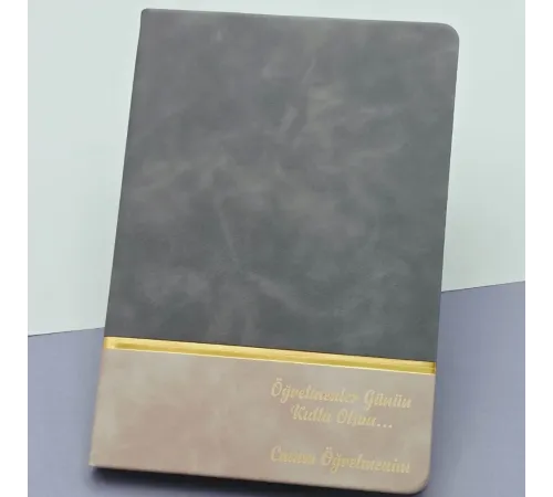 Öğretmenler Günü Hediyesi Yazılı Deri Defter Gri