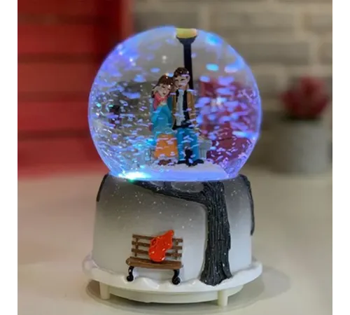 Orta Boy Sokak Lambalı Sevimli Çiftler Kar Küresi