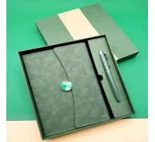 Özel Kutulu Deri Defter Ve Roller Kalem Seti Yeşil