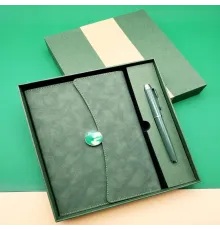 Özel Kutulu Deri Defter Ve Roller Kalem Seti Yeşil