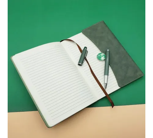 Özel Kutulu Deri Defter Ve Roller Kalem Seti Yeşil