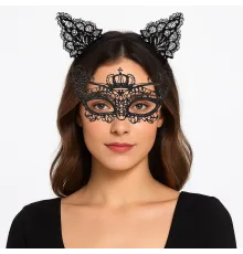 Parti Gecesi Siyah Dantel Maske ve Taç Seti 9 No