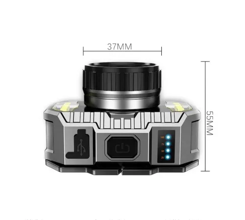 PeakStar PS-010 800 Lümen Zoomlu Şarj Göstergeli Cob LED Usb'li Şarjlı Kafa Lambası