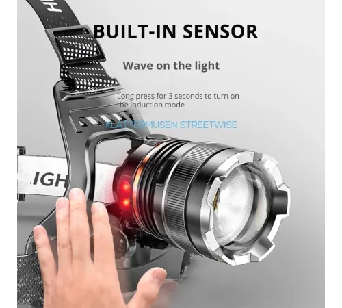 PeakStar PS-8002 Sensörlü Zoomlu Profesyonel Şarjlı Kafa Lambası