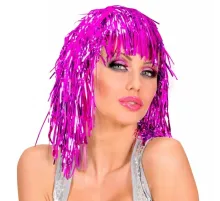 Pembe Fuşya Işıltılı Metalize Parti Peruğu