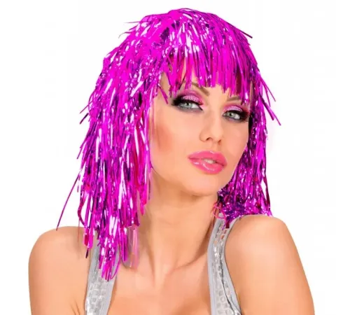 Pembe Fuşya Işıltılı Metalize Parti Peruğu