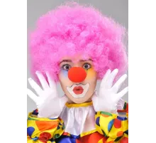 Pembe Renk Kıvırcık Afro Bonus Peruk Takma Saç ve Kırmızı Burun Seti