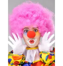 Pembe Renk Kıvırcık Afro Bonus Peruk Takma Saç ve Kırmızı Burun Seti