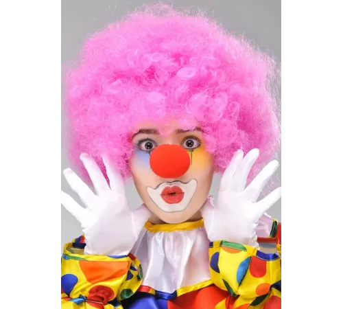 Pembe Renk Kıvırcık Afro Bonus Peruk Takma Saç ve Kırmızı Burun Seti