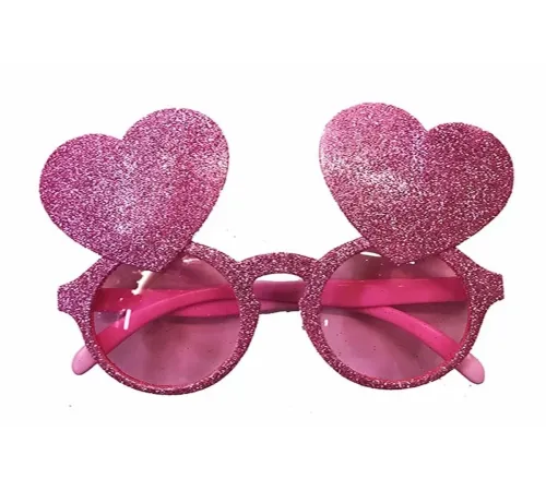 Pembe Renk Sim İşlenmiş Kalp Figürlü Yılbaşı Parti Gözlüğü