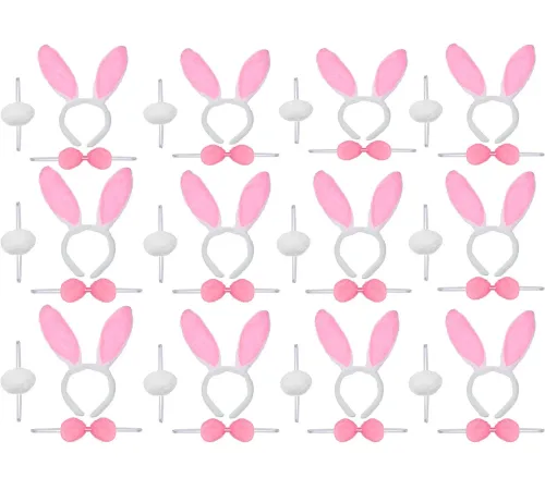 Pembe Tavşan Kostüm Seti – Taç Ponpon Kuyruk 12 li Paket