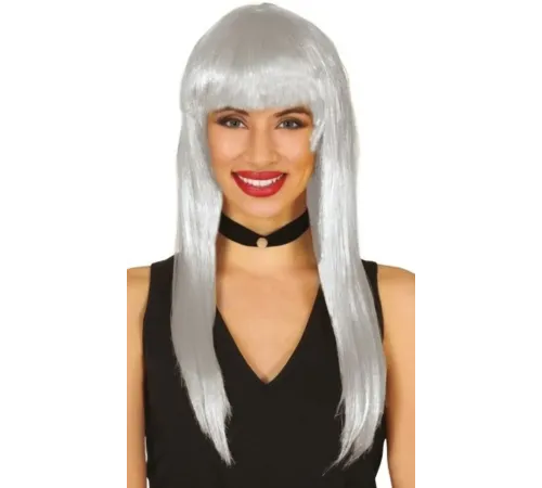 Platin Gri Gümüş Renk Uzun Parti Peruğu Uzun Takma Peruk