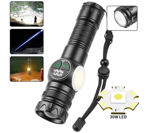 Profesyonel Zoomlu 30W Powerbank Mıknatıslı Avcı Kamp Tamirci Feneri PS-8745