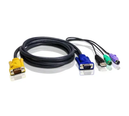 PS/2-USB KVM (Keyboard/Video Monitor/Mouse) Switch İçin Kablo, 3 metre, 1 x SPHD-15 Erkek <-> 1 x Monitör 15 pin HDB erkek, 1 x Klavye 6 pin mini-DIN erkek, 1 x Mouse 6 pin mini-DIN erkek, 1 x Klavye / Mouse USB A erkek