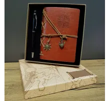 Pusula Baskılı Deri Defter Kalem Seti
