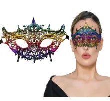 Rengarenk Dantel Kesim Dantel İşlemeli Balo Parti Maskesi Gökkuşağı